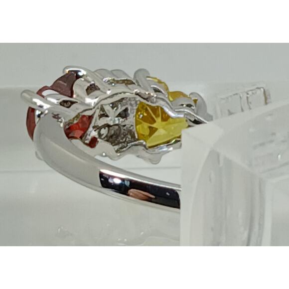 Vintage Ring Size 10.5 Silver Tone White Gold Plated Purple Yellow CZ Hearts - Picture 8 of 10